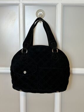 Vintage Vera Bradley Small Black Quilted Microfiber Satchel/Tote